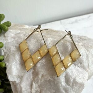 Yellow Dangly Pierced Earrings in Gold Tone